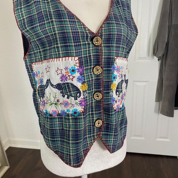 Early 2000's Bohemian Boho Patchwork Retro Eclectic Maximalist Cotton Vest M - Picture 2 of 7